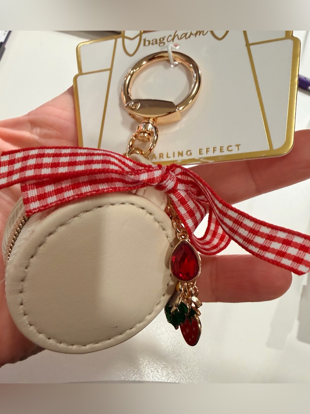 Bag Charm Keychain with Red Bow and Charms - Picture 2 of 5